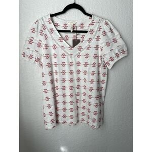 NEW Matilda Jane Womens Shirt Sz Small White Red Boho Eyelet Summer 4th of July